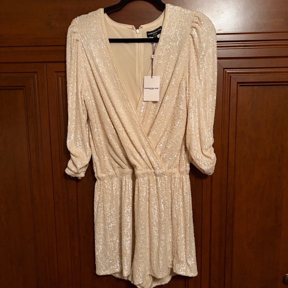 NWT Generation Love Allegra Sequin Romper in Shell size Medium reg $385 - Picture 6 of 10